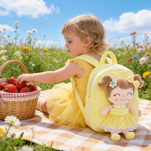 Image of Gloveleya Back to School Gifts for Girls Kids Backpack Toddler Girls Backpacks with Soft Plush Spring Girl Doll Toys Yellow
