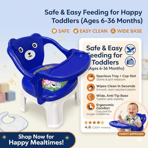 Image of MY LITTLE TOWN Kids Feeding Chair| Musical Chu Chu Chair| Baby Chair| 4-36 Months| Baby Chair| Portable| Booster seat (Blue with Blue)