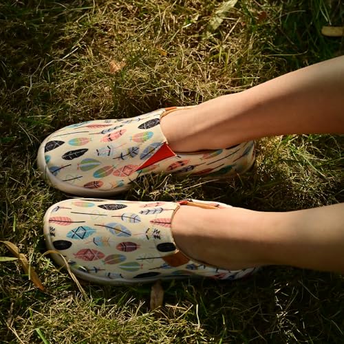 Image of Slip on Canvas Art Shoes Loafer Ladies Travel Painted Travel Shoes (White Feather, Adult, Women's, 6, Digital