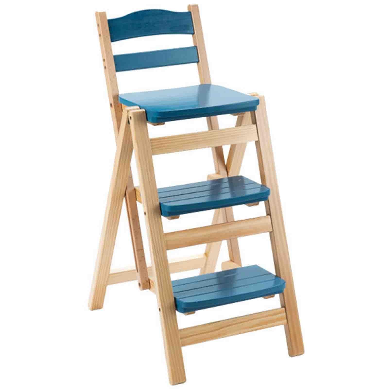 WQPMNYG Folding chair Deformable ladder and chair Multi-functional folding ladder and chair Wooden four ladder stool High load-bearing ladder and chair Structurally stable No burrs Life span (Color