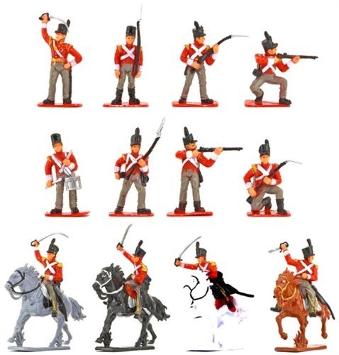 Plastic Toy Soldiers Napoleonic British Infantry Battle of Waterloo Painted Set 1/32 Scale 16 Pieces by Sunjade