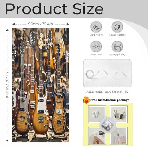 Cortina opaca para puerta decorativa de guitarra para estudio musical 3