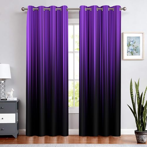 BSPPTI Abstract Curtains for Bedroom 42x84inch Ombre Window Curtain Purple