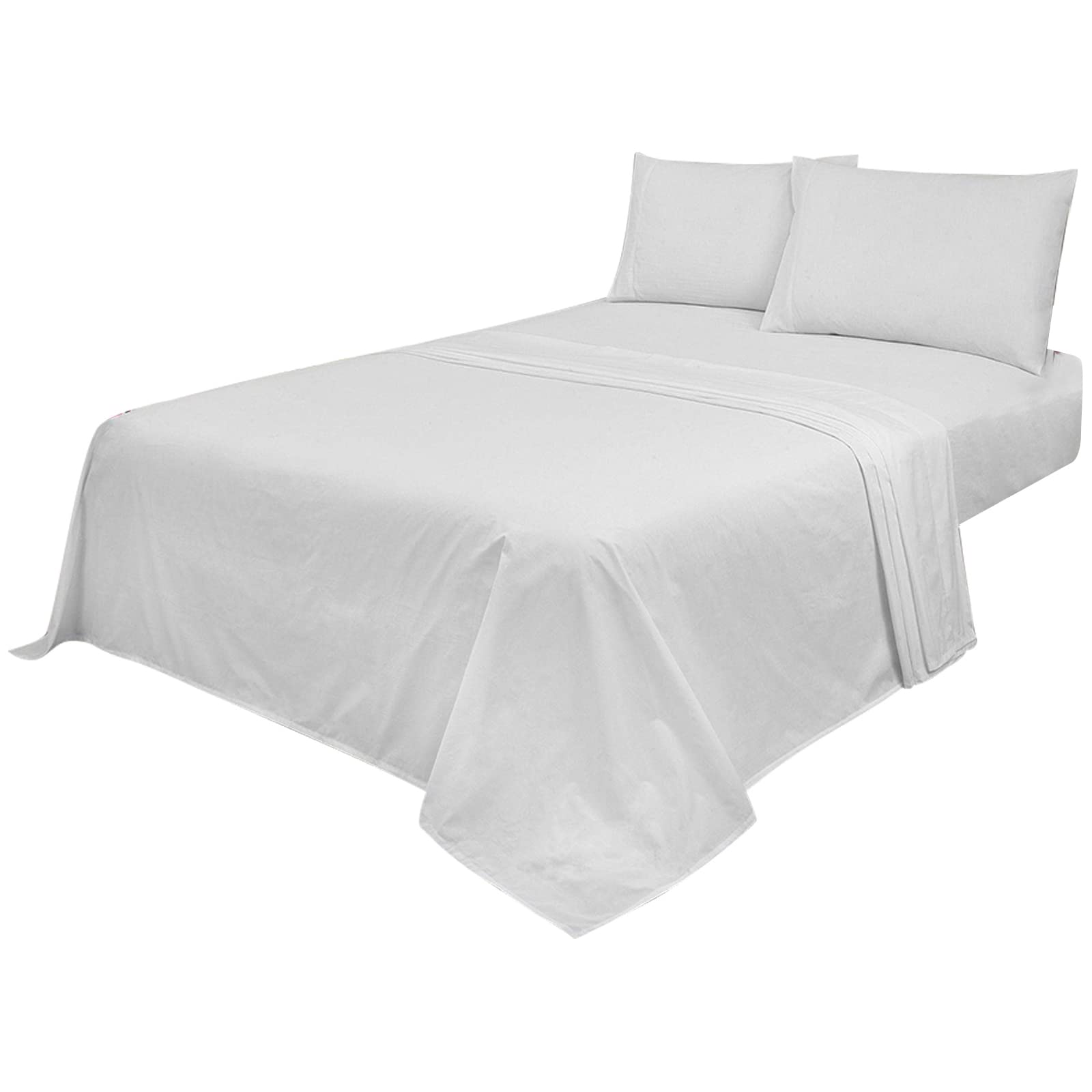 Voice7 Non Iron White 3pc Sheets Set (Fitted Sheet + Flat Sheet + One Pillow Case) Percale Super Poly Cotton Bedding Sets (White, Single) โ image 1