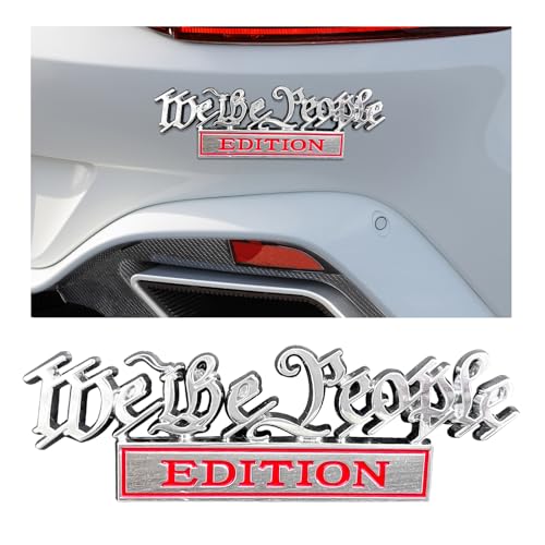 Image of Ziciner We The People Edition Emblem, 3D Metal Raised Car Fender Badge Decal with Strong Adhesive, Universal Combat Veteran Letters Sticker Replacement for Car (Silver&Red)