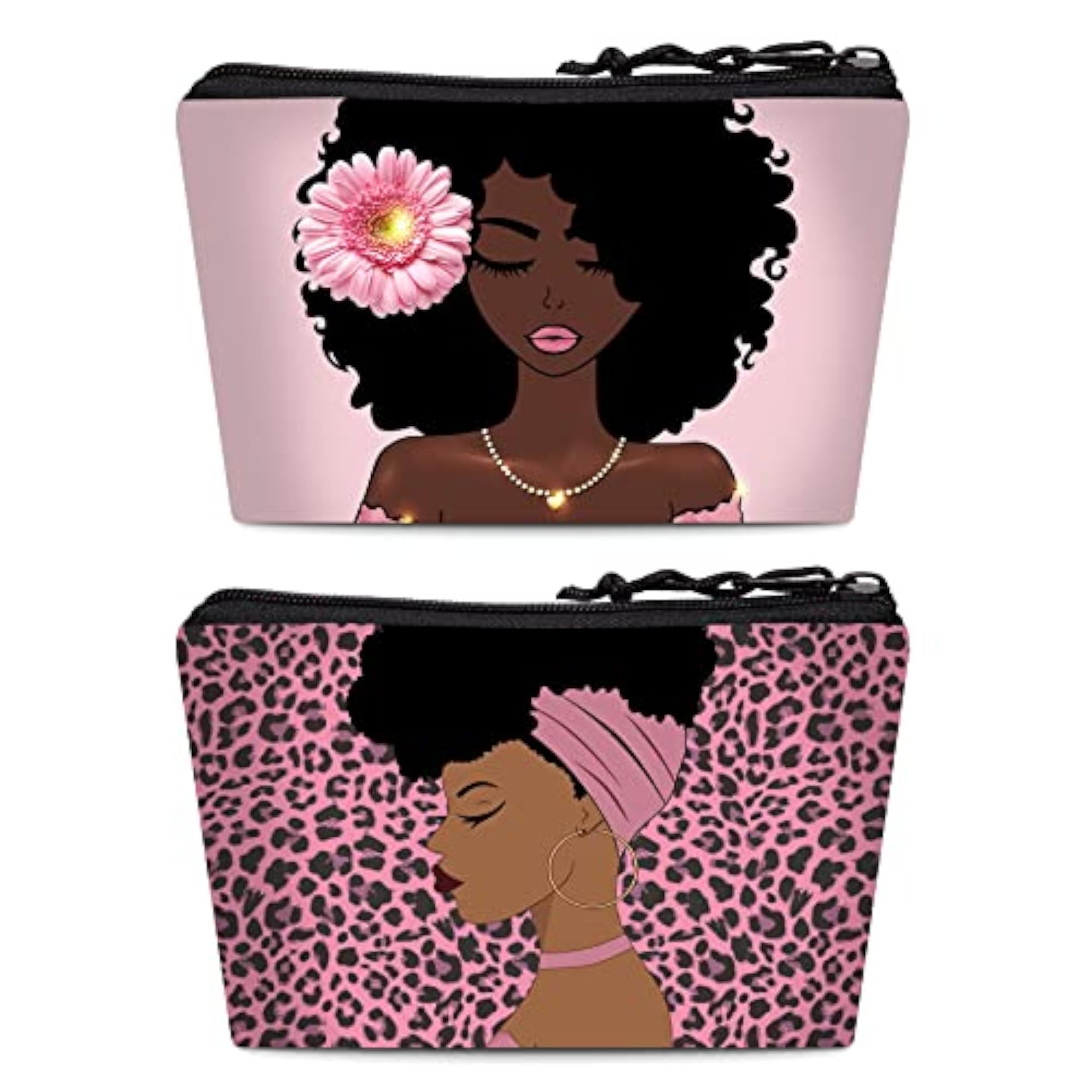 2 Pieces Makeup Bag Melanin Womens Printed Cosmetic Bag