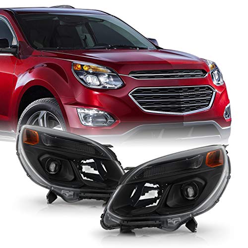 AKKON - Fits 2016-2017 Chevy Equinox SUV [Halogen Type] Projector Black Headlights Pair Driver Left+Passenger Right Headlamp