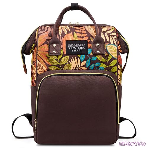 Image of BEMBIKA Diaper Bags for Mom and Dad, Diaper Bags for mom and Baby, Mummy Bag for Multi-Function Waterproof and Large Capacity Printed Leaf Design