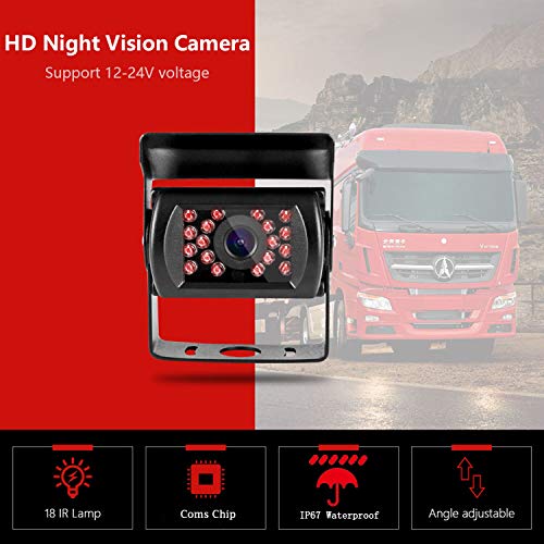 Image of Vehicle Backup Camera 7 inch TFT Monitor,18 IR Night Vision Rear View Camera Without Gride Line IP 68 Waterproof, 4 Pins Aviation Extension Cable for 33FT Length RVs, Bus, Trailer,Truck