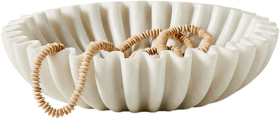 Marble Ruffle Bowl Decorative Marble Scallop Bowl Flower Bowl Fruit Bowl Ruffled Marble Bowl Jewelry Dish Christmas Gift Decorative Bowl (5 inch)