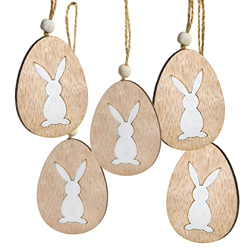 Logbuch-Verlag 5 Holz Anhänger Ostern Osterhasen Holzanhänger Natur Weiss Osterdeko zum Aufhängen 7 cm