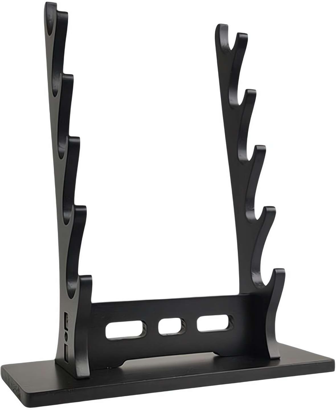 5-Tier Wooden Flute Stand Display Rack - Multi-Tier Desktop Holder for Soprano, Recorder, Bamboo Flute, Irish Whistles, Woodwind Instruments, Organizer for Collecting, Storing, Displaying (Black)