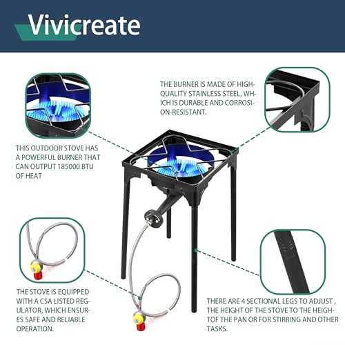 Propane Gas Camping Stove with Cast Iron Burner for Outdoor Cooking