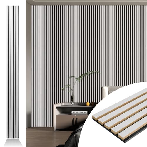Image of Art3d 4-Pack Fluted Acoustic Wood Slat Wall Panel, 107 x 8 Inch, Silver