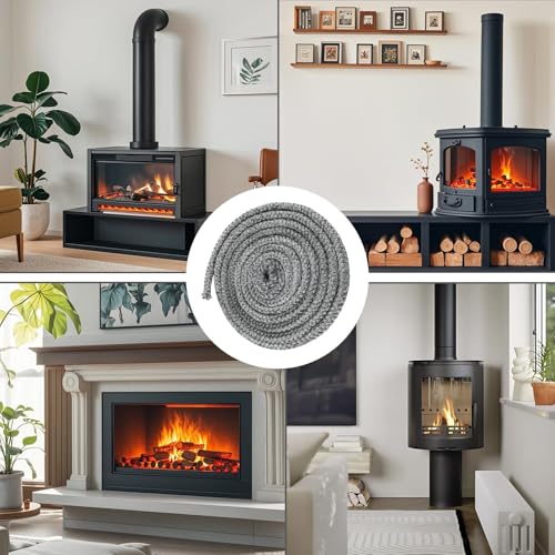 Dupoem Kamindichtungsband, Dichtungsschnur Für Glaseinsätze, 8 Mm X 3 M, Dichtung Für Holzofeneinsätze, Geeignet Für Glasfaser-Kamindichtungen Für Holzöfen