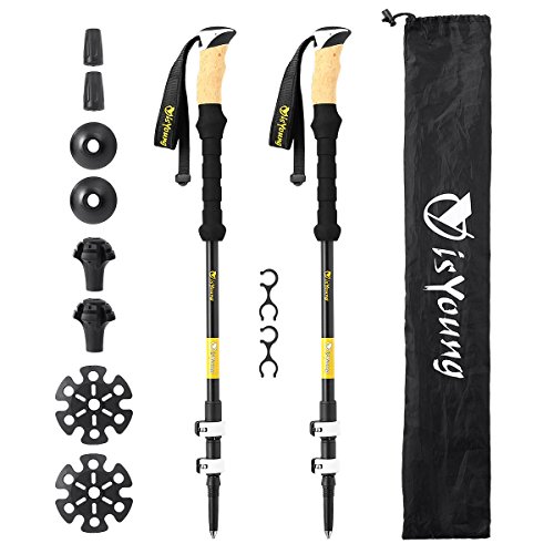 isYoung Nordic Trekking Stöcke 2er Pack Ultraleicht Anti-Shock faltbar Alpenstocks mit Eva schweißfreien Griffen und Tragetasche