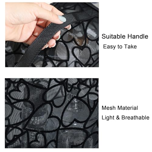 Image of 3-Piece Mesh Makeup Bag Set Flocking Heart Printed, Portable Travel Mesh Cosmetic Bags Toiletry Bags Makeup Purse Bags Five-pointed star zipper pull Storage Pouches, for Home Travel