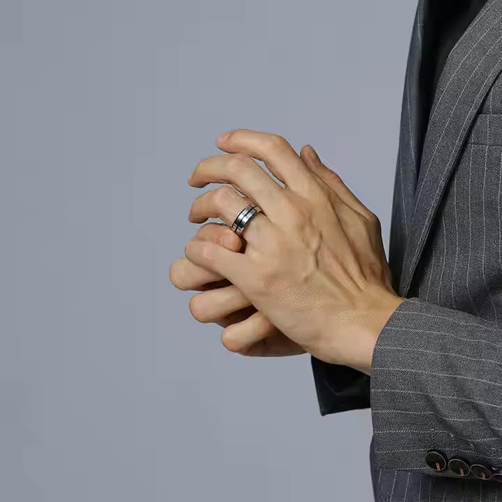 Image of Fashion Frill Stylish With Electric Blue Line Ring For Women And Men Stainless Steel Ring For Women And Men Gift For Him Her