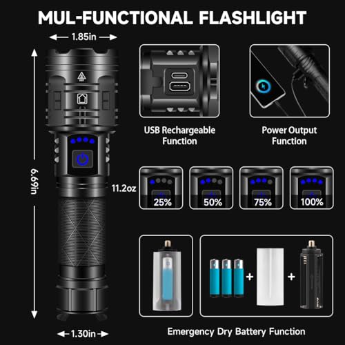Rechargeable Flashlights High Lumens, Powerful Tactical Flashlights, 5 Modes LED Flashlight Adjustable, Brightest Flashlight Waterproof, Handheld Flash Light for Emergencies, Home, Camping, Hiking - Image 5