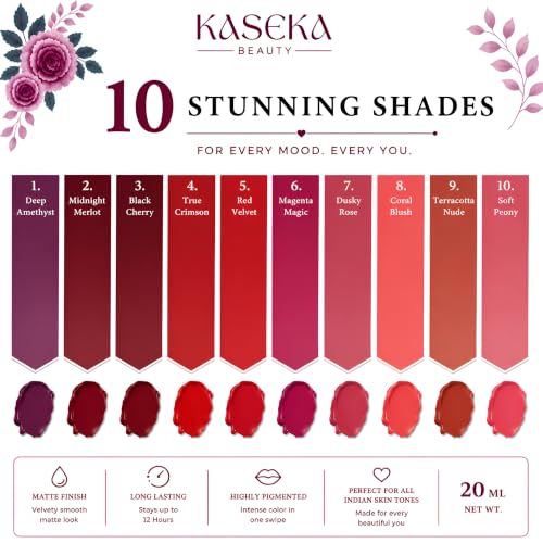 Image of Liquid Lipstick Set 10 Pieces | Matte Long Lasting & Smudge Proof Lipsticks | Lipstick Combo Set for Women | Vitamin E Enriched | Suitable for All Indian Skin Tones