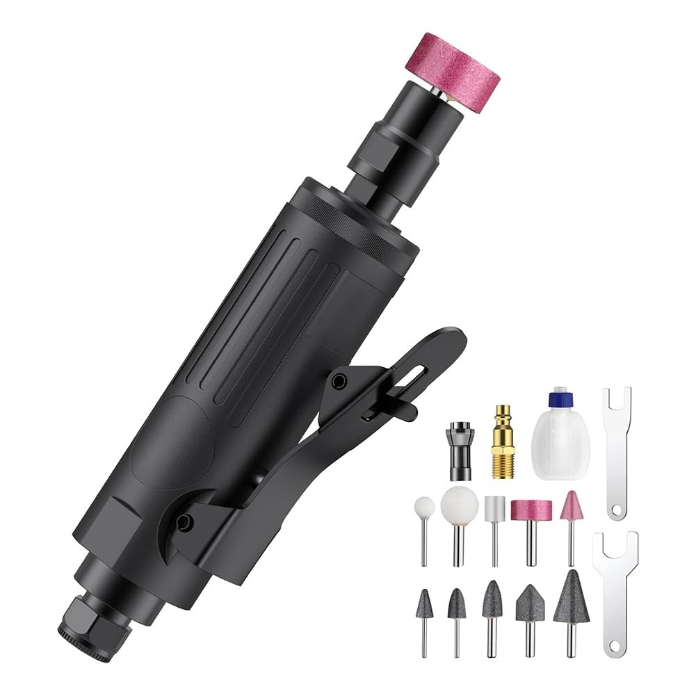 Ehwisbe Light Air Straight Die Grinder,1/4In Pneumatic Angle Die Grinder,25000 Rpm,For Contour Grinding, Cutting,Polishing,Weld Repair