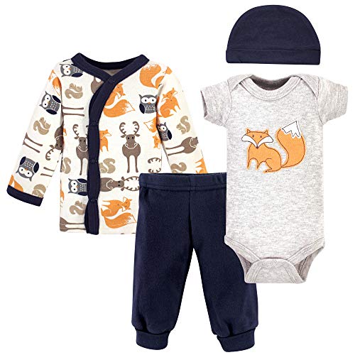 Hudson Baby unisex baby Preemie Layette 4-piece and Toddler T Shirt Set, Orange Fox, Preemie-Newborn US