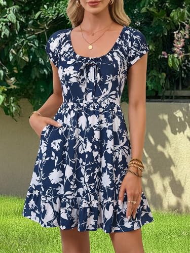 Image of HUHOT Teen Petite Women Floral Short Summer Mini Dresses with Pockets Cute Milkmaid Sundress 2026