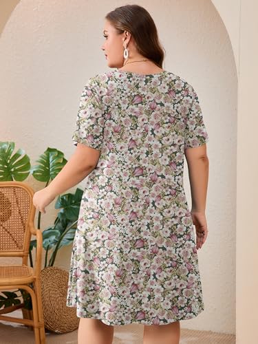 Image of AusLook Plus Size Midi Dress for Women Short Sleeve V Neck Criss Cross A Line Summer Casual Vacation Sundresses with Pockets