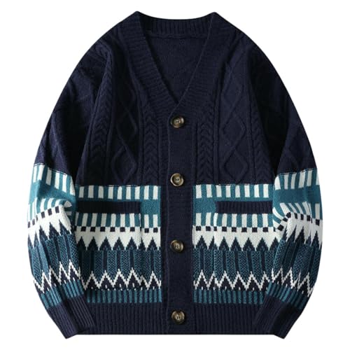 Pull en tricot cardigan pour homme avec col en V jacquard et manches longues pour automne hiver