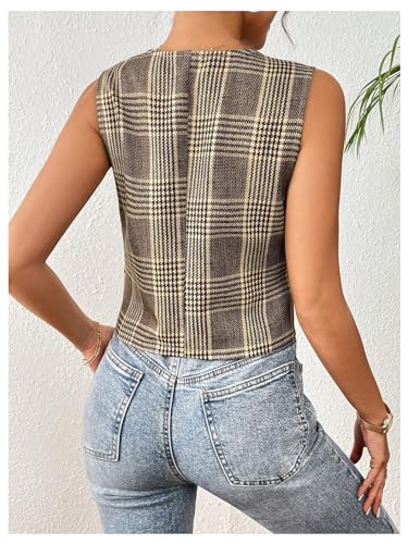 Milumia Women's Plaid Button Front Asymmetrical Hem Sleeveless Blazer Vest2