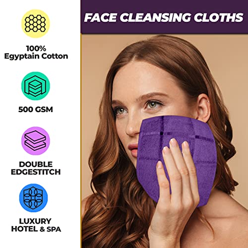 Towelogy® Premium Flannel Face Cloth 3-Pack 100% Egyptian Cotton Ring Spun Super Soft Washcloth 30x30cm for Cleansing Makeup Remover Spa & Gym Face Towels (Plum Purple - Image 2