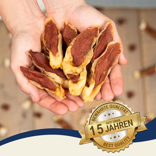 Lyra Pet® | 1 kg Kaninchenohren gefüllt mit Huhn | Getrockneter Kausnack | Praktischer, Wiederverschließbarer Beutel | Fettarmes & Gut Bekömmliches Hundefutter | Ideal als Belohnung für Hunde