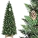 Produktbild FairyTrees künstlicher Weihnachtsbaum Slim, Kiefer Natur-Grün, Material PVC, echte Tannenzapfen, inkl. Holzständer, 180cm, FT08-180