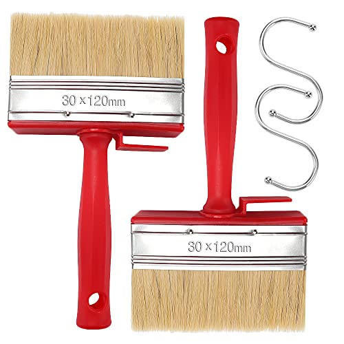 YIXISI 2 Pièces Pinceaux Plat, Pinceaux à Lasure, Brosse Rectangulaire lasure, Pinceau Lasure, Avec 2 crochets en S, Convient à tous les outils de peinture décorative, 120 mm de large (rouge)