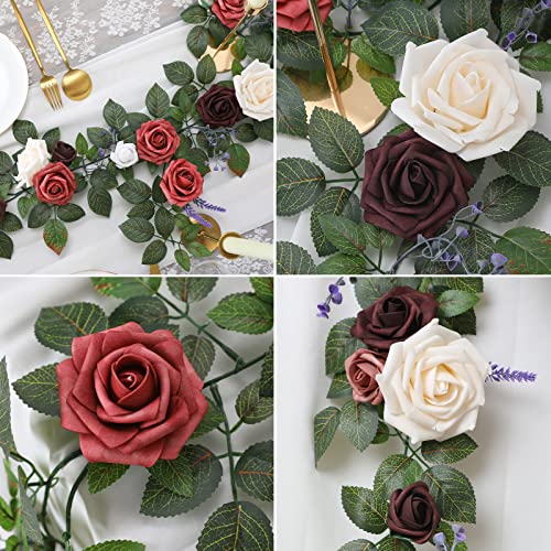 Garisey 5FT Artificial Rose Flower Burgundy Fake Floral Garland for Wedding Ceremony Backdrop Arch Flowers Table Centerpieces Decorations - Image 4