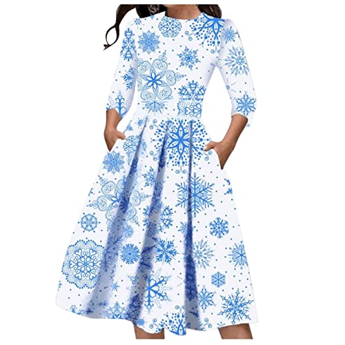 Weihnachtskleid Damen Elegant - Kleid Weihnachten Partykleid Weihnachts Kleider Damen Knielang mit Weihnachtsmotiv Lustig A Linie Freizeitkleid...