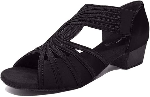 Low Heel Women Ballroom Dance Shoes Salsa Batchata Social Beginner Practice Wedding Dancing 1.5in Heels YT04(9.5, Black)