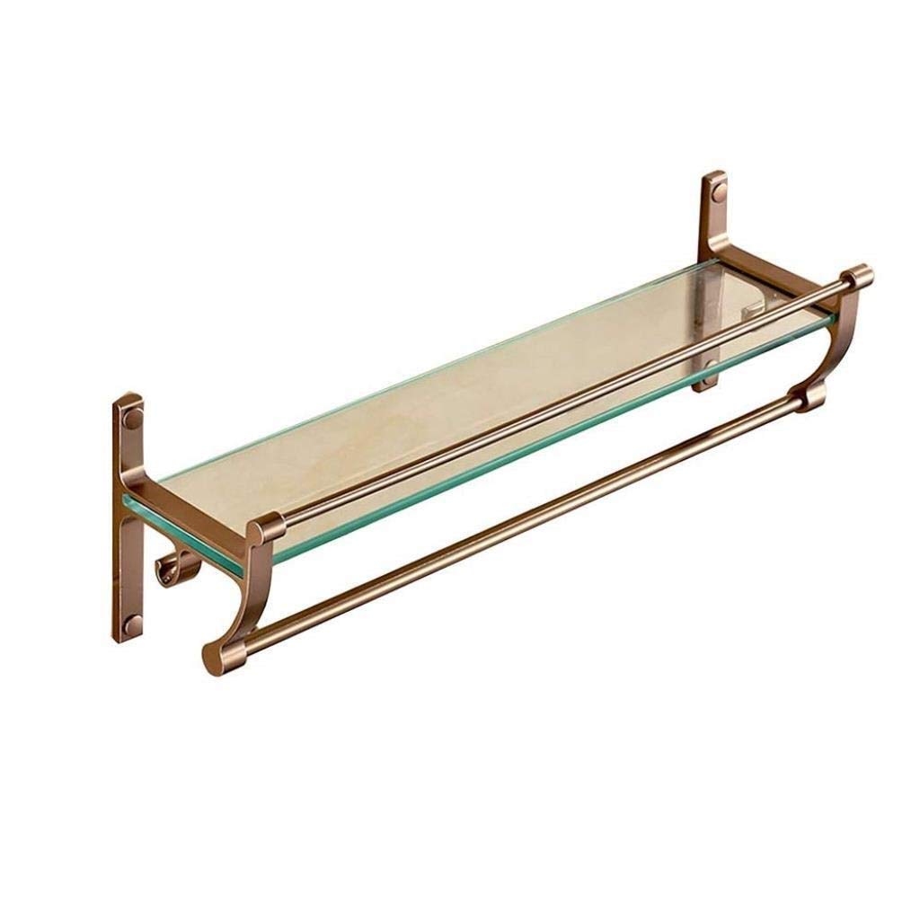 WDSOPK Bathroom Glass Shelf, Single-Layer Bathroom Shelf Wall-Mounted Bathroom Single-Layer Bath Towel Rack,Glass Panel-60CM