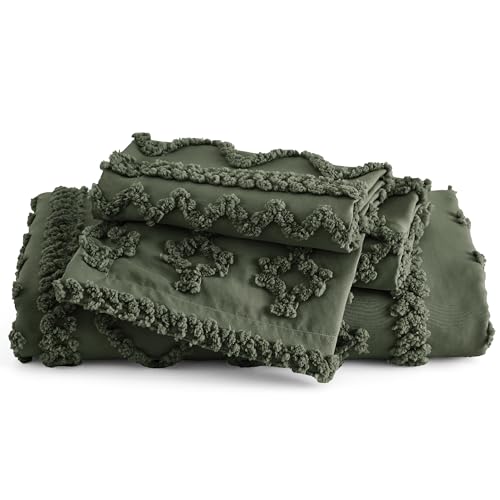 Image of Bedsure Boho Duvet Cover Queen Size, Soft & Comfortable Elegant Design Boho Bedding for Decoration, Machine Washable Comforter Cover for All Seasons,Includes 1 Duvet Cover & 2 Pillow Shams,Olive Green