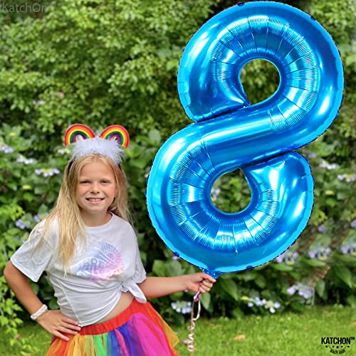 Image of KatchOn Foil Blue Number 8 Balloon Mermaid Birthday Decorations - 40 Inch