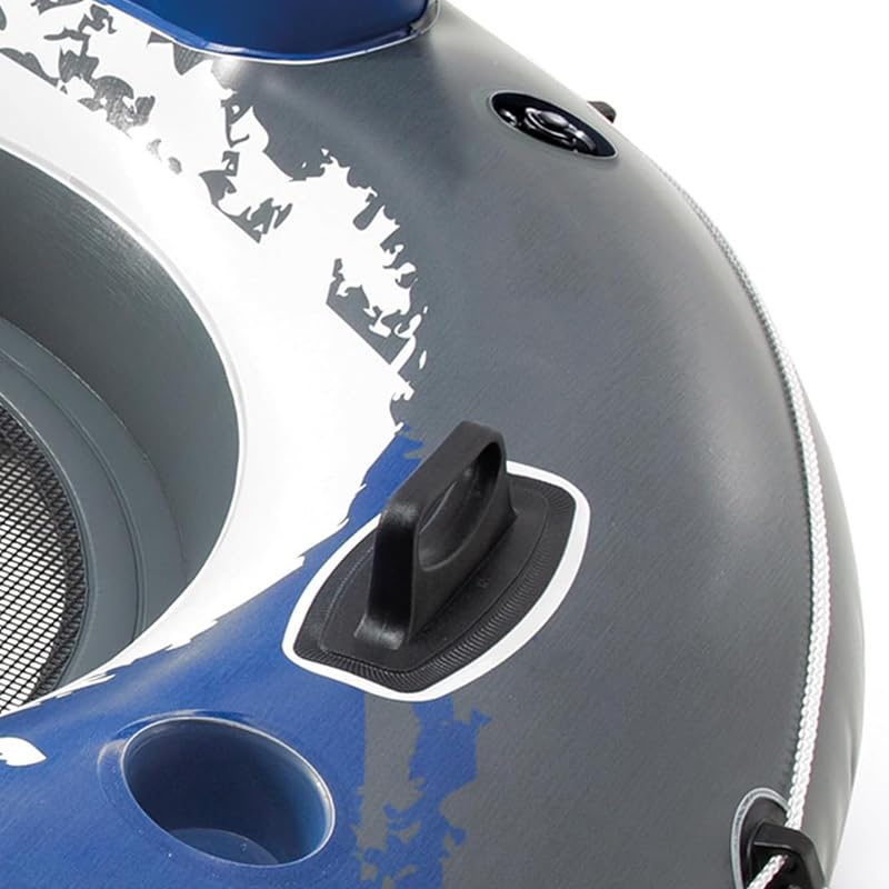 Virsus Ciambella Gonfiabile, di colore Blu, Nero e Bianco, Salvagente con fondo a Rete, Porta bibite e schienale per seduta comoda per piscine, Feste ed Eventi