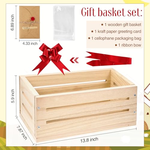Image of Wonderjune Wooden Baskets for Back to School Gifts Empty Wood Basket with Cellophane Bag Ribbon Greeting Card for Birthday Baby Shower Wedding Housewarming Gifts Packaging(Wood,Large)