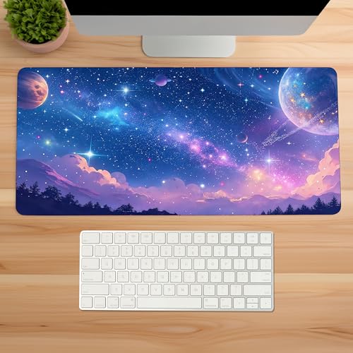 Image of Pastel Space Premium Desk Mat | Anti-Skid | Anti-Slip | 80 x 30 cm | Laptop Mat for Work from Home /Office /Gaming- Extended Mouse pad and Keyboard Desk mat