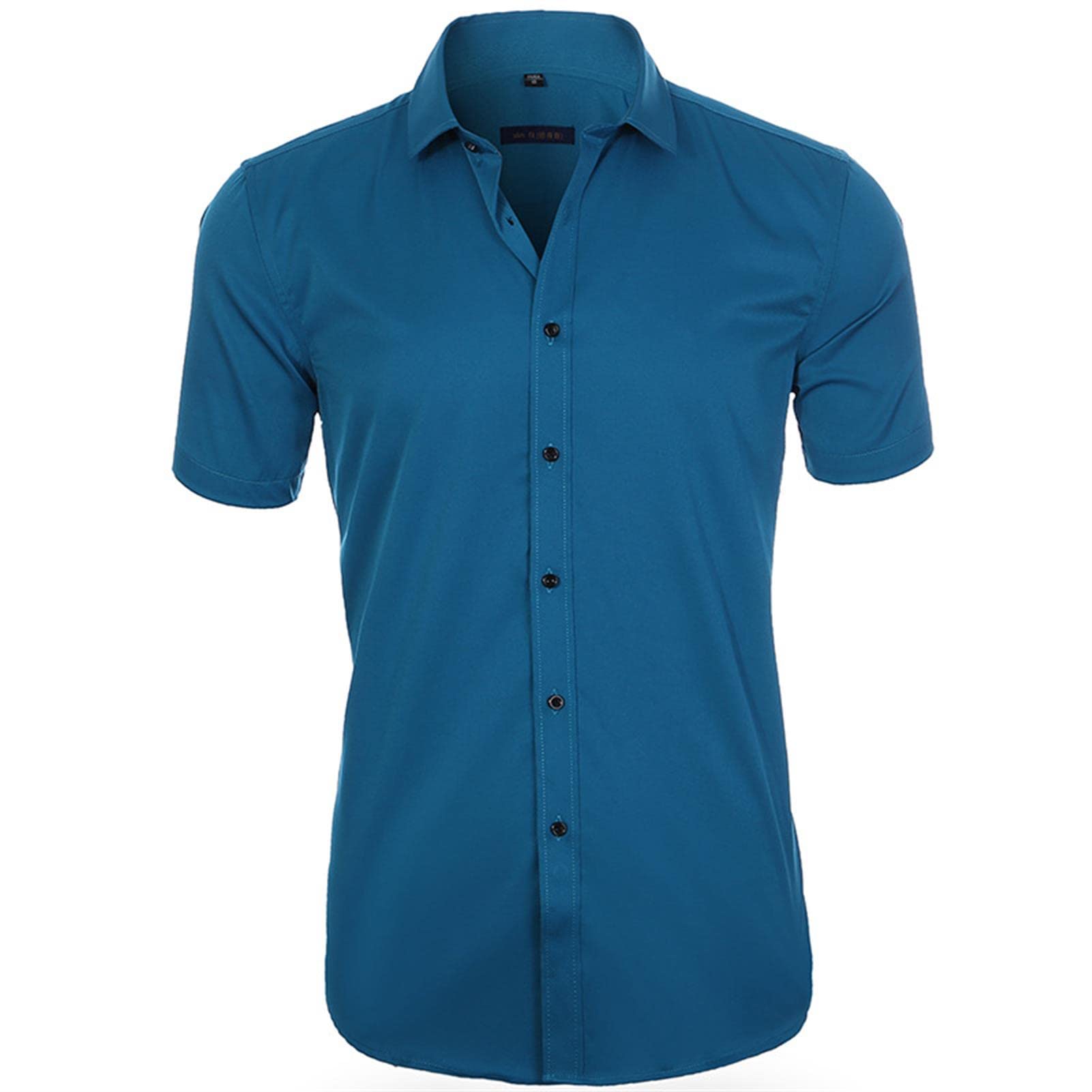 Camisa De Vestir Casual Elástica Suelta De Manga Corta