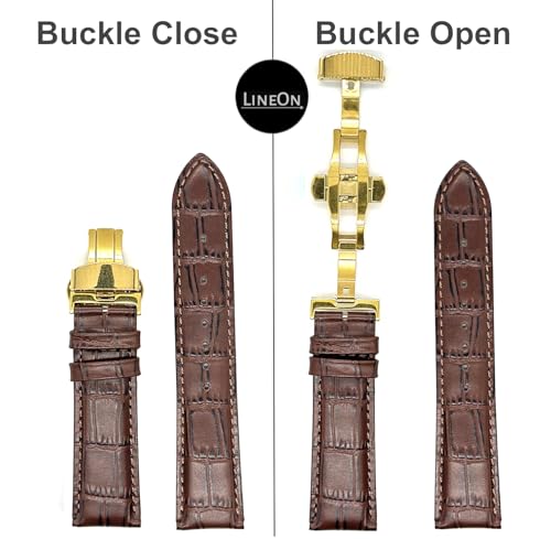 Image of Lineon 20mm Half Padded Leather Mens Watch Strap with ButterFly Lock For Branded Watches Tool and Pins Include