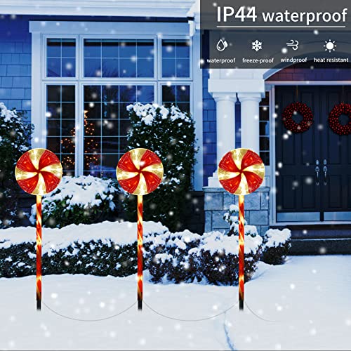 Christmas Lollipop Pathway Lights With 8 Flashing Lighting Modes Candy Cane Waterproof String Lights Outdoor Indoor Plugin For Christmas Holiday Decorations Garden Walkway Lawn Yard Patio 3 Pack #TOP3