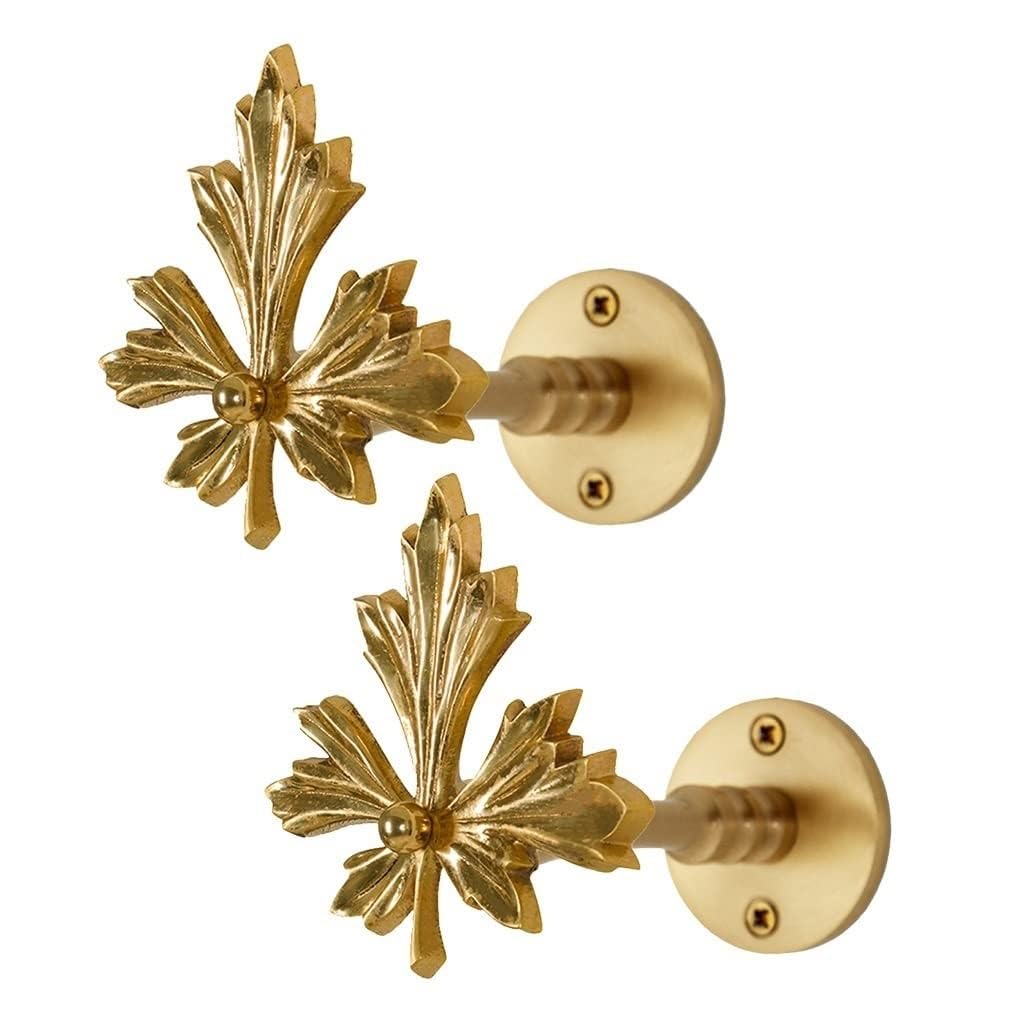 Crochets de Rideaux, embrasses, Sculpture Vintage en Forme de Feuille d'érable, Fixations murales en Laiton, Crochet Mural (Laiton, Lot de 2).,Brass 2 Pcs