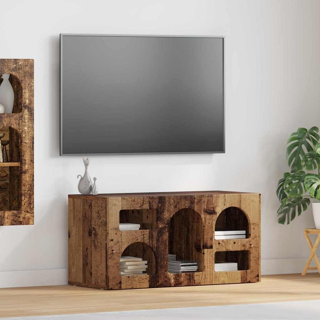 Mobile TV basso effetto legno anticato, 80 x 35 x 40 cm, in legno