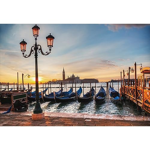 YongFoto 7x5ft Photography Backdrop Traditional Italian Gondolas in Europe Venice Church San Giorgio Maggiore Sunrise Photo Background Backdrops Photography Video Party Kids Wedding Photo Studio Props