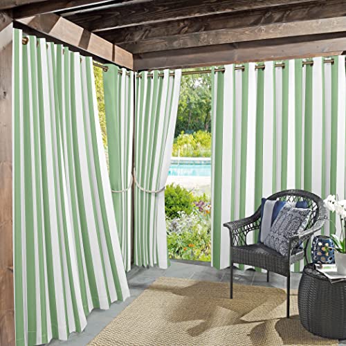 Sun Zero Valencia Cabana Stripe Panel de Cortina con Ojales para Interiores y Exteriores, protección UV, eficiencia energética, 54 x 84 Pulgadas, Color Verde SPA Cover